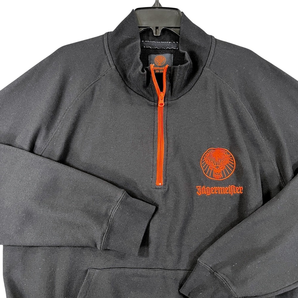 Jagermeister Quarter Zip Sweatshirt Mens XXL Black Orange Logo Pullover Pub Gear